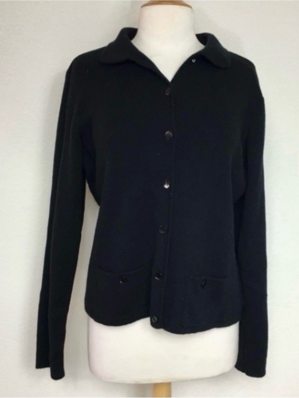 Charter Club Womens Black Wool Acrylic Button Cardigan Sweater XL Classic Preppy
